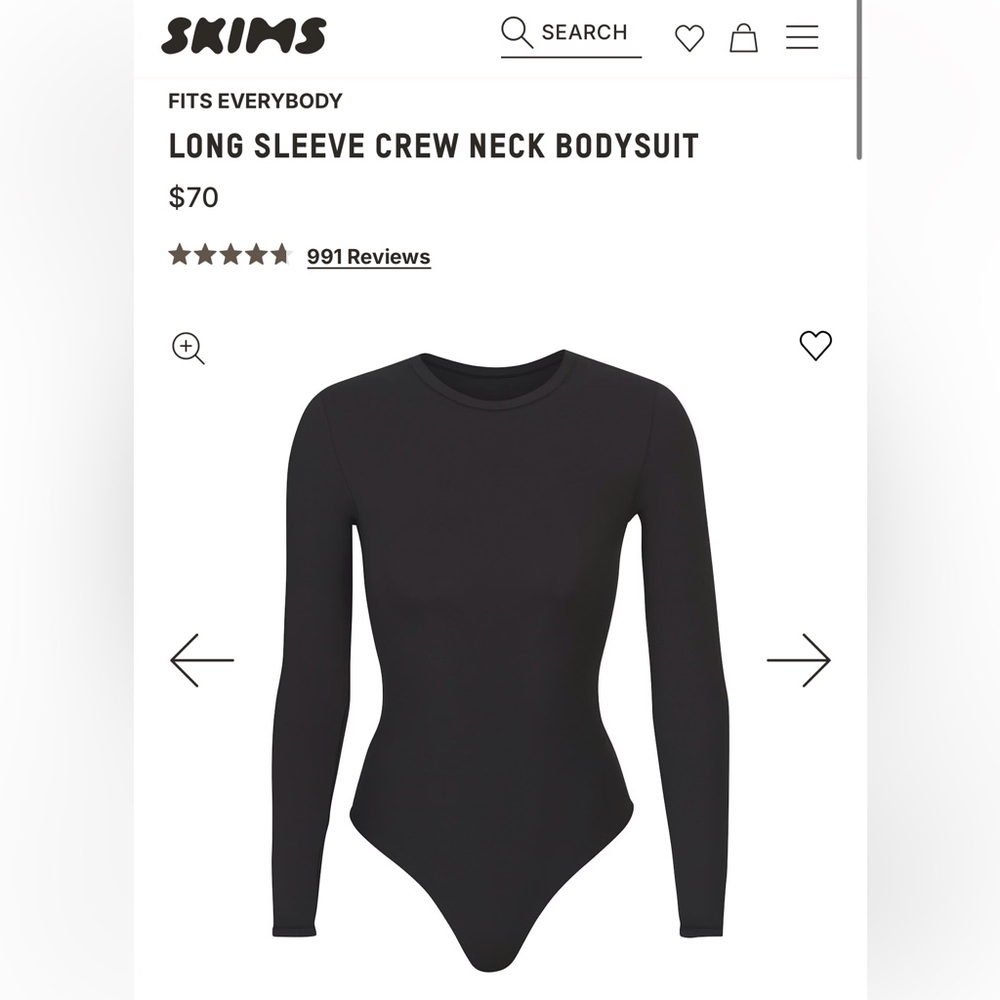 SKIMS Long Sleeve Black Bodysuit